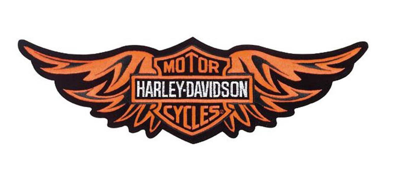 Harley Davidson Logo (2 Wings) - Embroidered Patch Iron On orange 1.5x4.4 in
