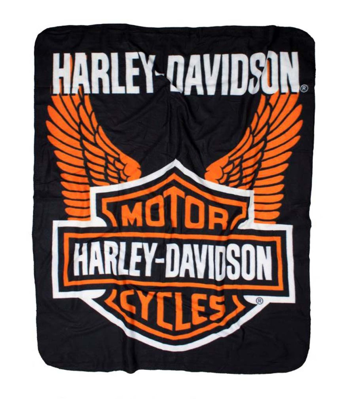 Harley Davidson Wings Fleece Throw Blanket 50 x 60 Black Orange NW918580