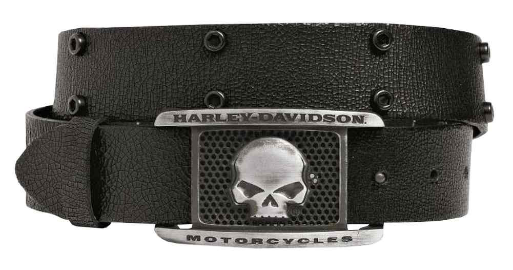 Harley-Davidson® Men's Crackle Willie G Skull Belt, Black Leather