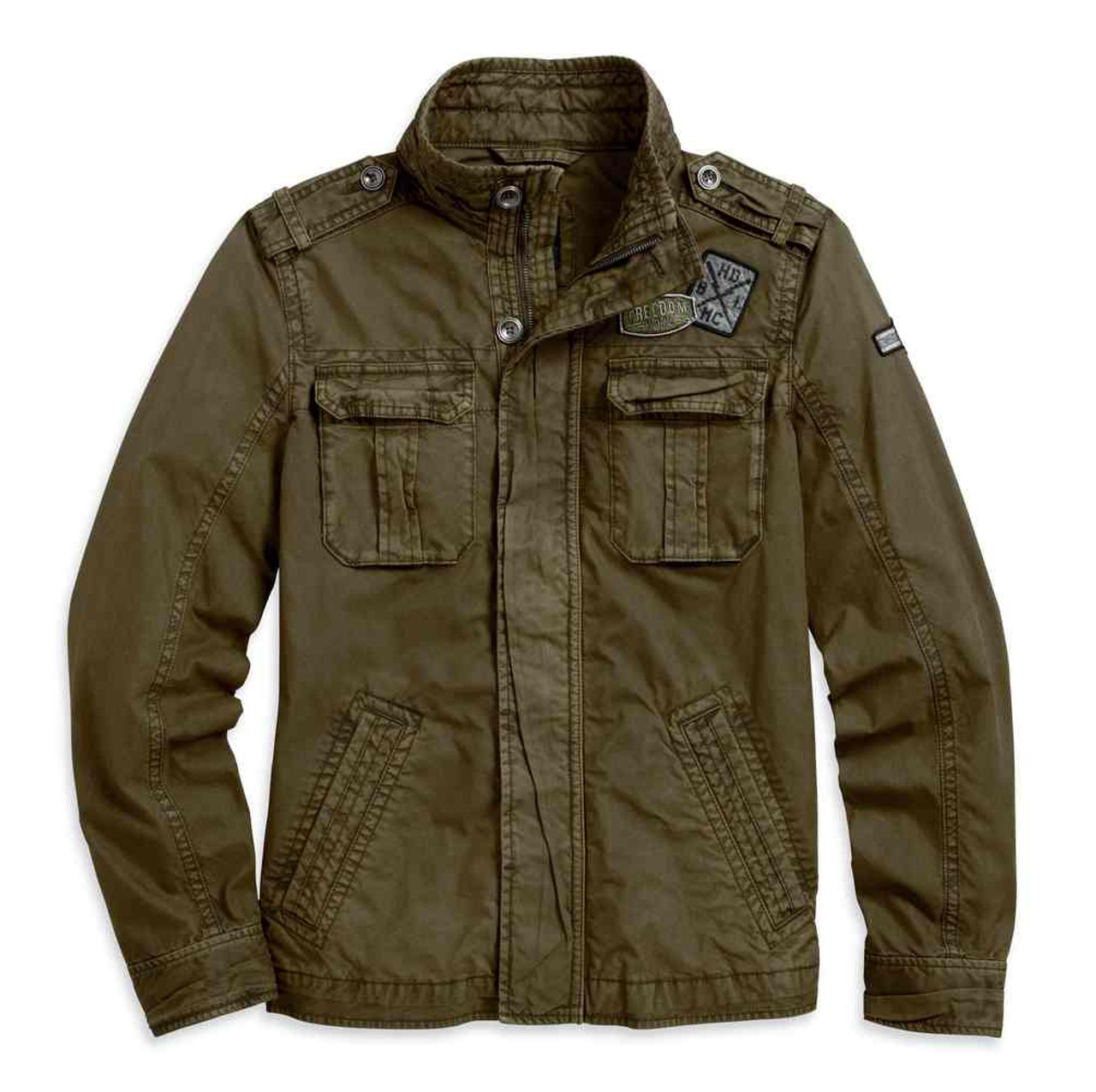 ジャケット・アウター Harley-Davidson Military Cotton Jacket Harley-Davidson Men's Patch Cargo Casual Jacket, Dark Olive