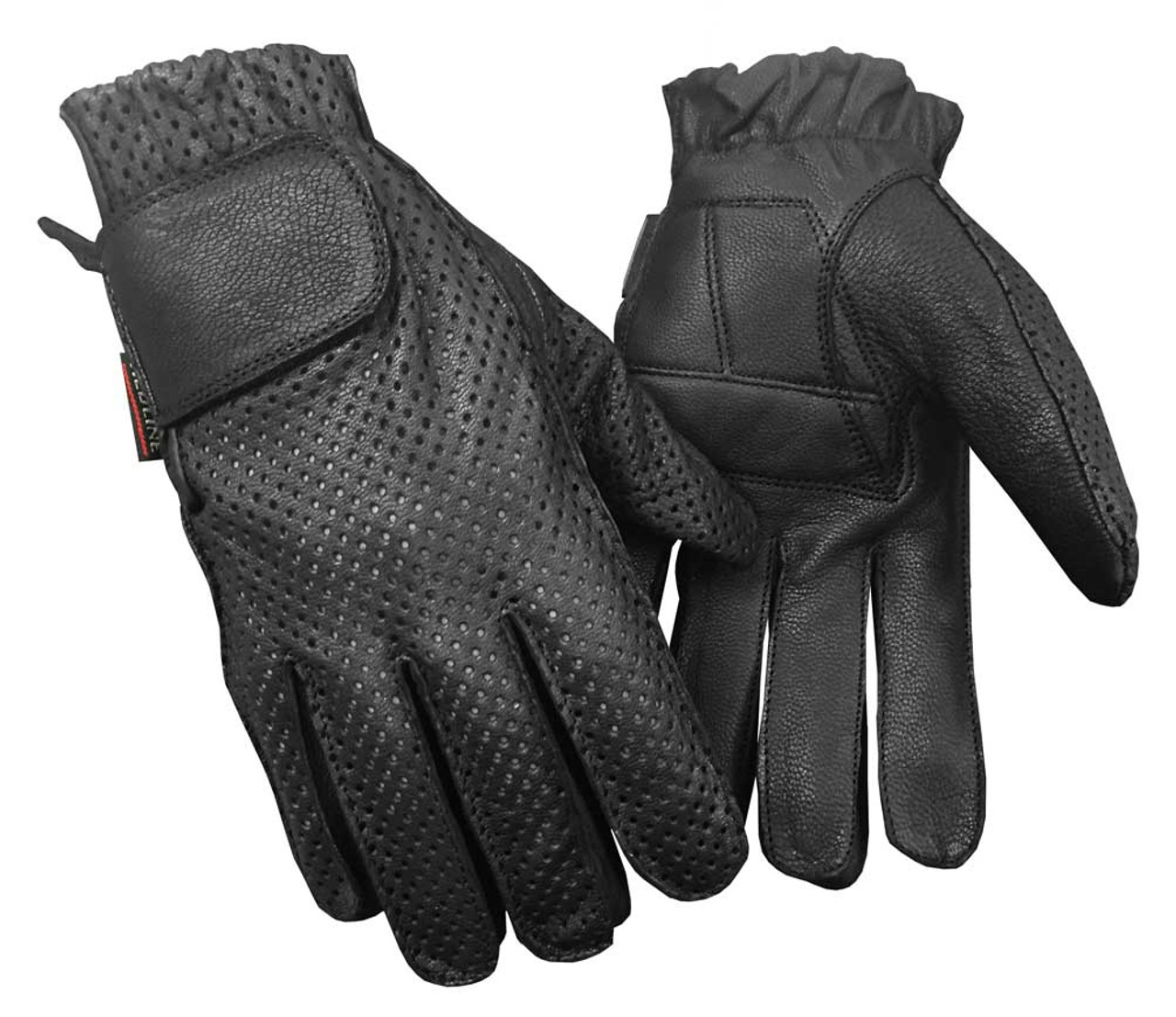 Redline Leather Men's Gel Padded Fingerless Motorcycle Leather Gloves in Black | Size: Small | G-059