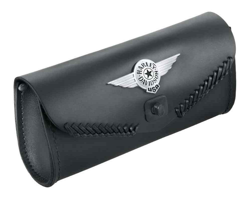 HarleyDavidson® Fat Boy Concho Logo Leather Windshield Bag, Black