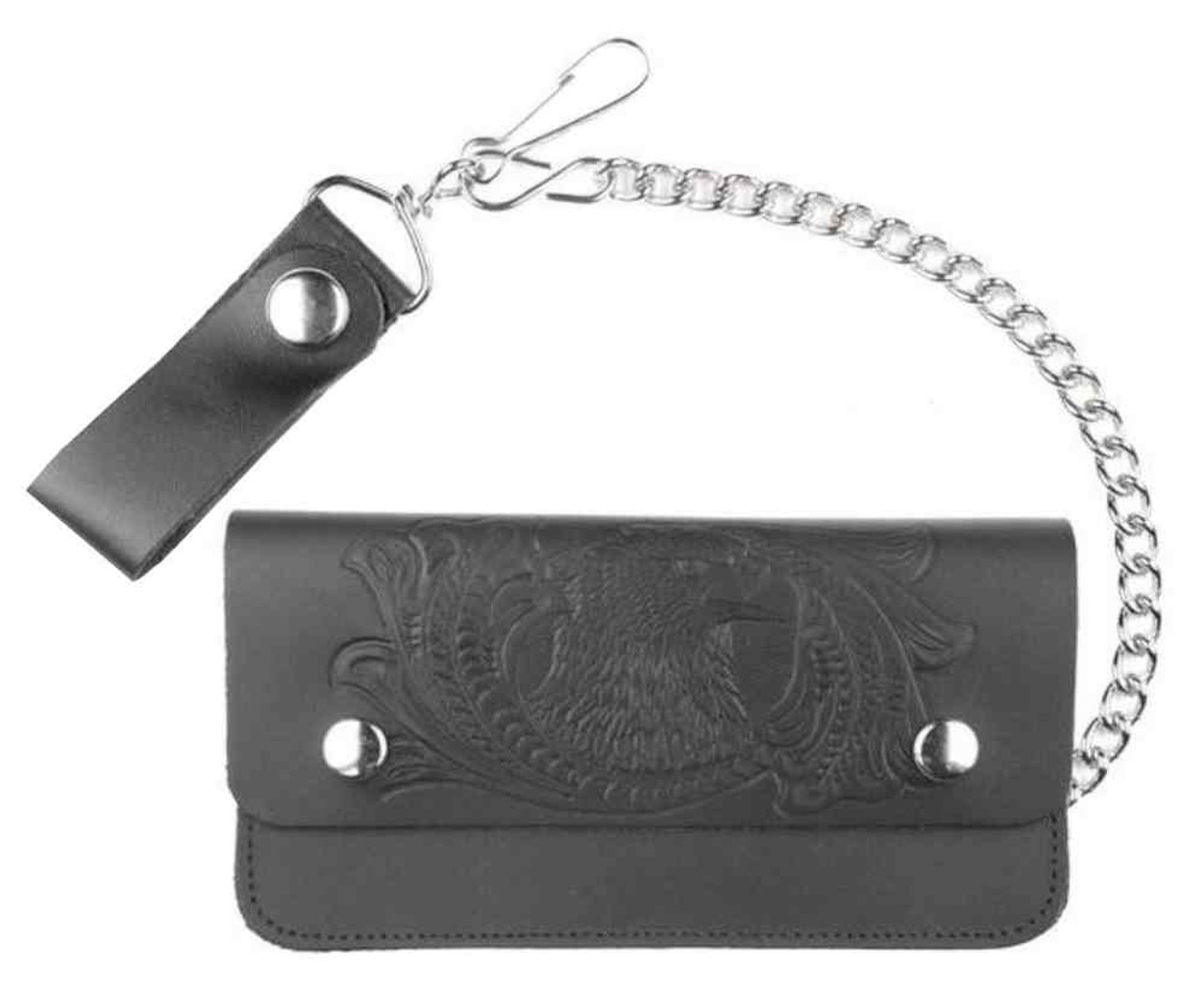 Genuine Leather Men's Embossed Eagle 8 in Trucker Chain Wallet, Black  TW401-32