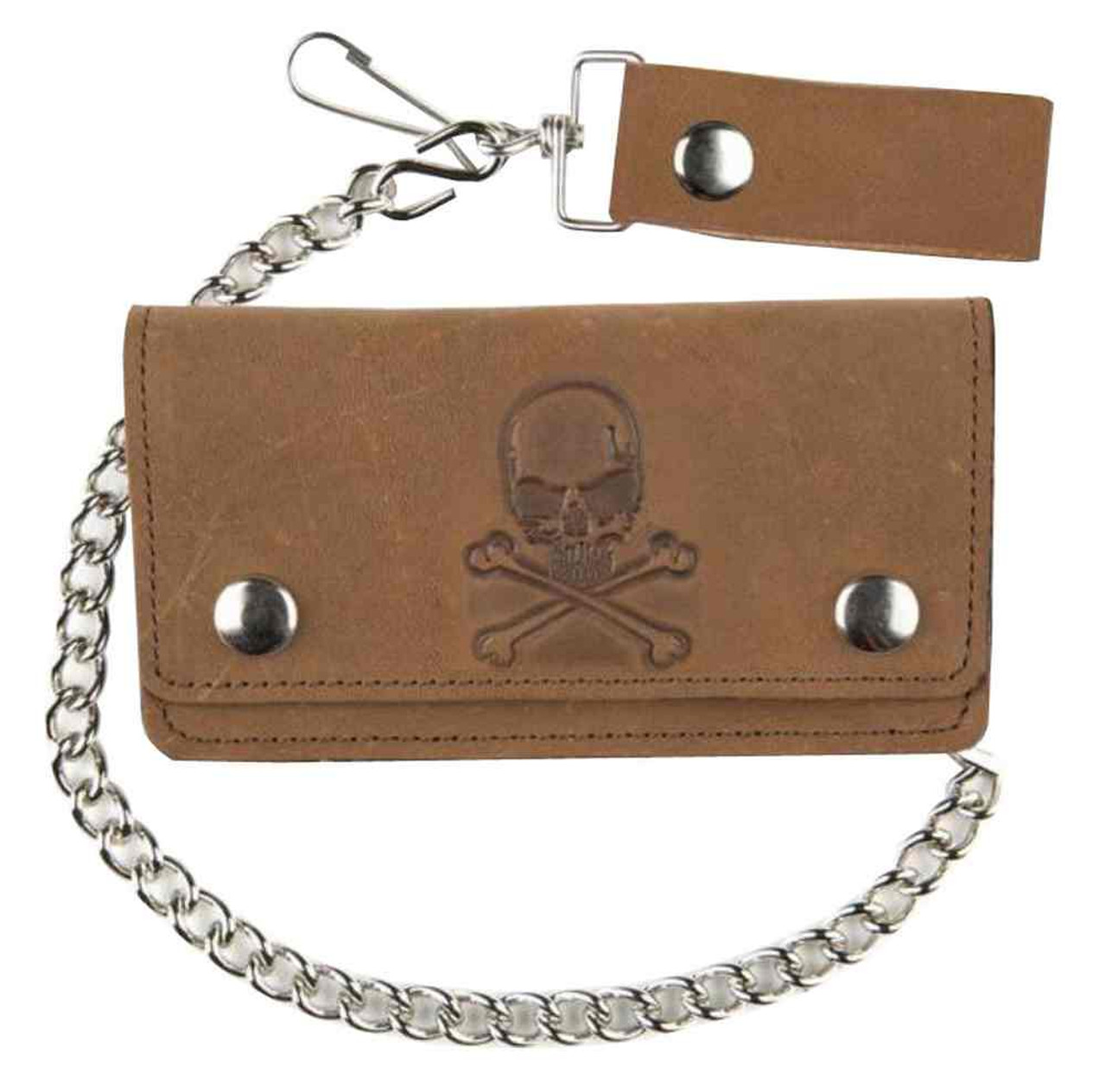 Genuine Leather Men's Skull & Crossbones Tri-Fold Chain Wallet, Black  TC304-6 - Wisconsin Harley-Davidson