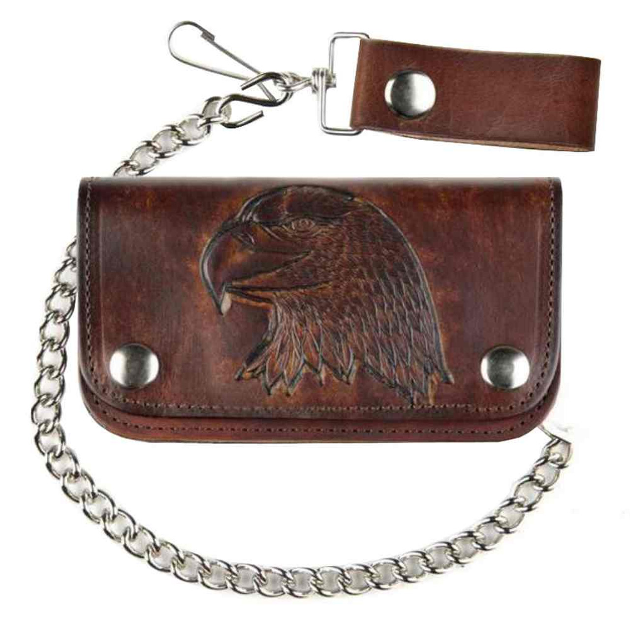 Biker Men's 6 in Embossed Eagle Head Antique Motorcycle Chain Wallet  AB412-40