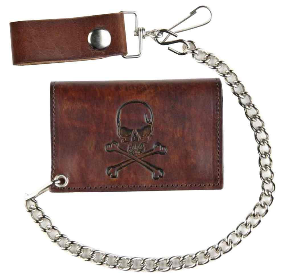 Biker Inspired Men's Skull & Crossbones Antique Tri-Fold Chain