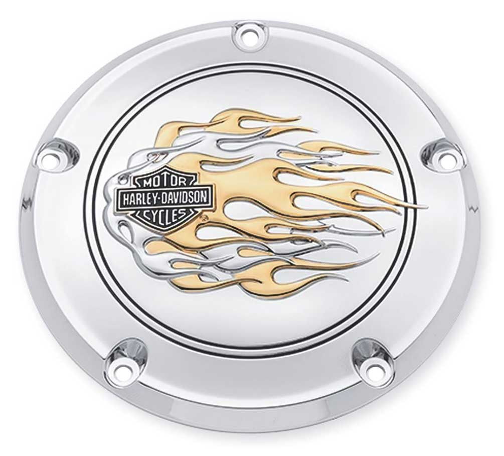 Harley-Davidson® B&S Gold Flames Derby Cover, Fit Dyna, Softail
