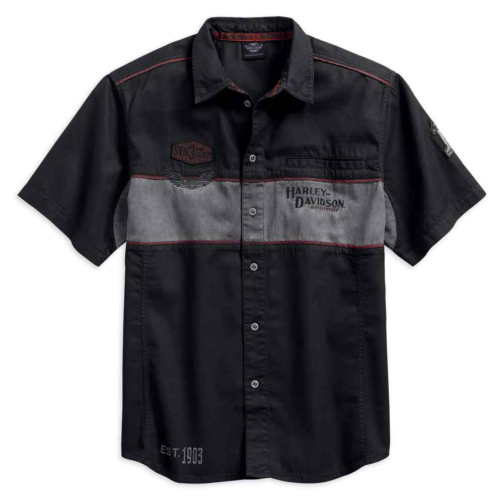 Harley-Davidson® Men's Iron Block Short Sleeve Woven Shirt, Black