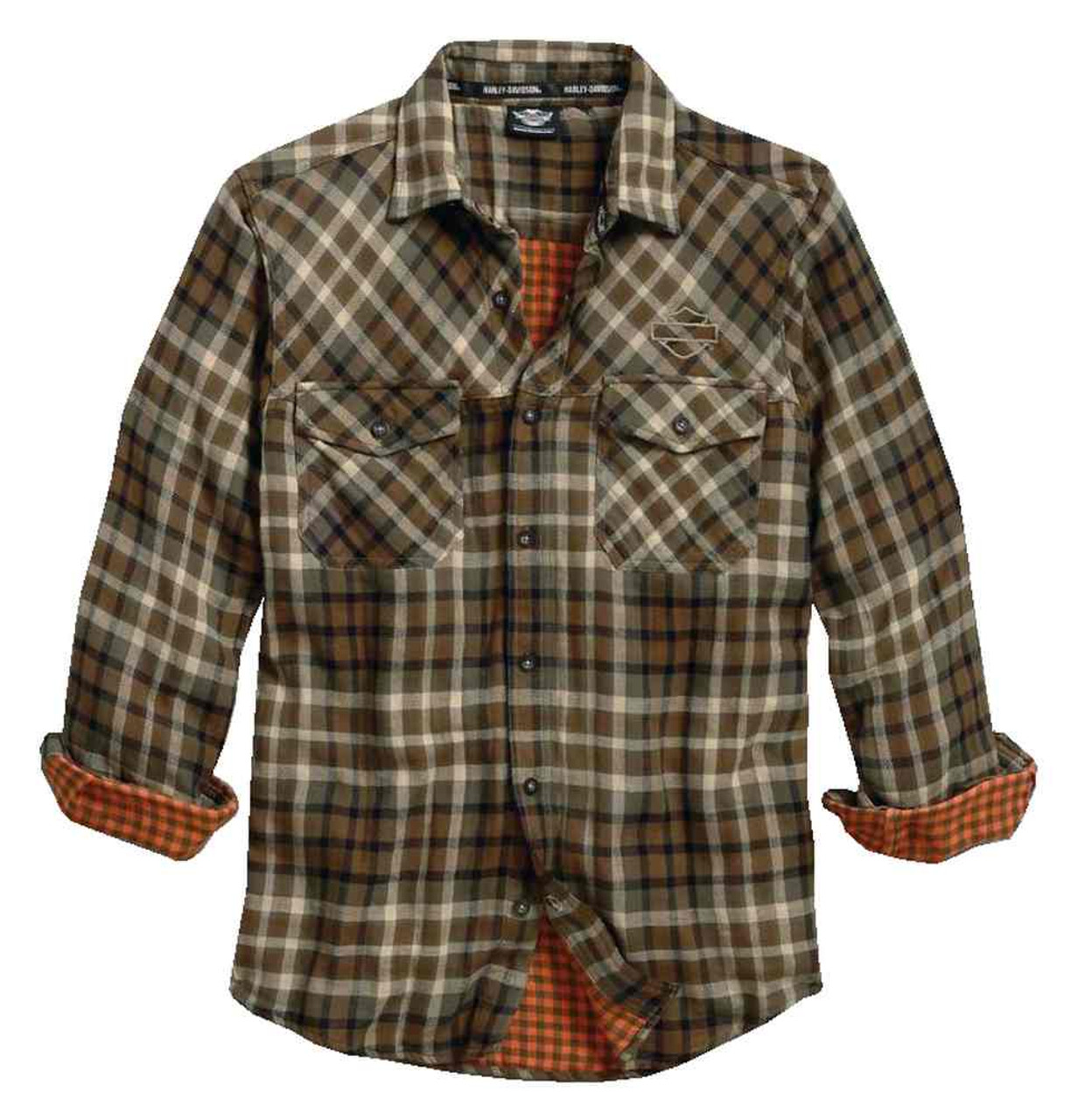 Harley Davidson® Mens Double Cloth Plaid Long Sleeve Woven Shirt 96424 17vm Wisconsin Harley 