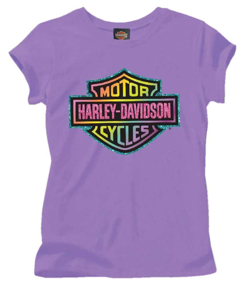Harley-Davidson® Big Girls' Glittery Rainbow B&S Short Sleeve Tee