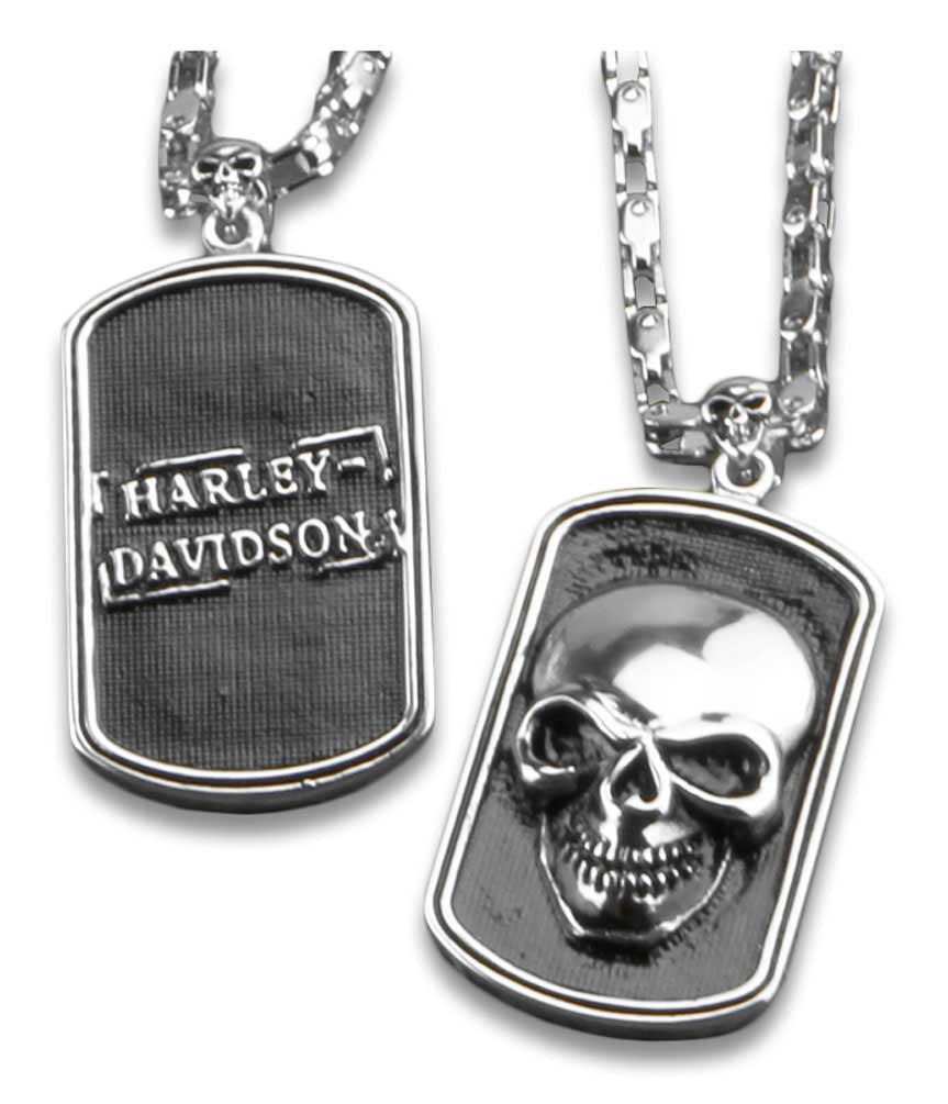 Harley-Davidson® 3D Skull Heavy-Duty Premium Chain Dog Tag, Chrome