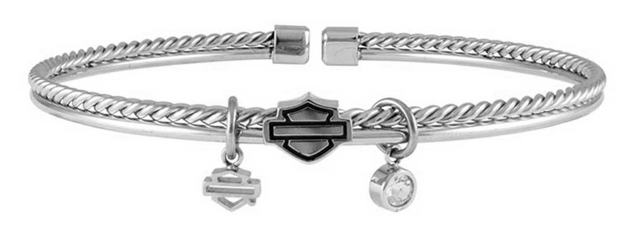 Harley-Davidson® Women's B&S Braided Double Bangle, Silver Tone HSB0135-7