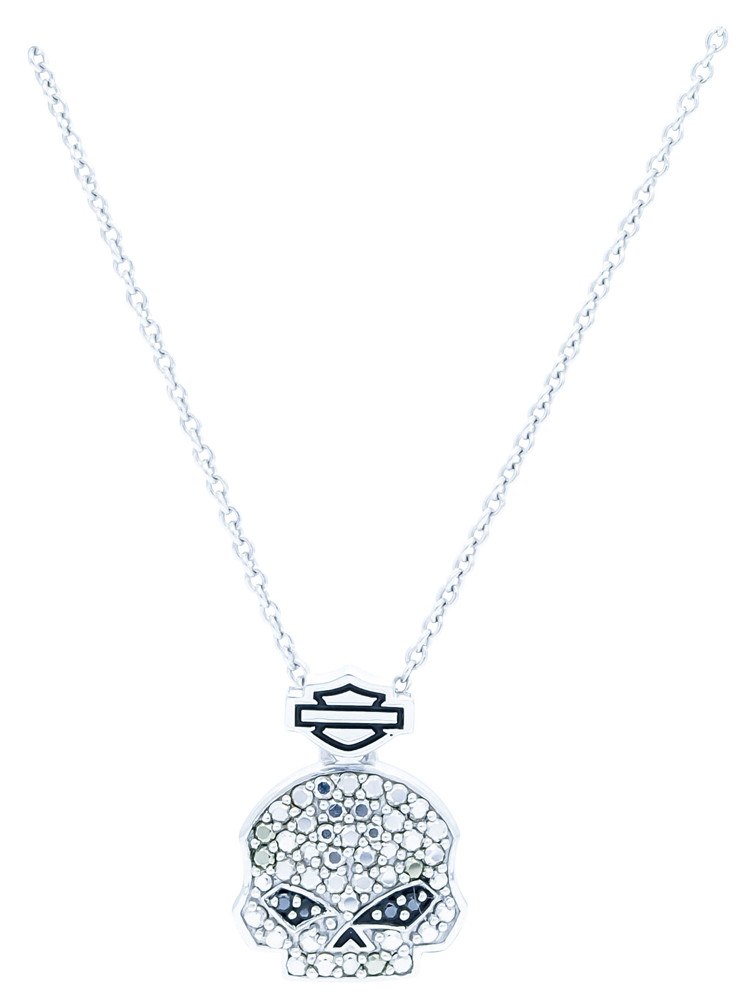 Harley-Davidson® Women's Marcasite & Black Bling Skull Necklace