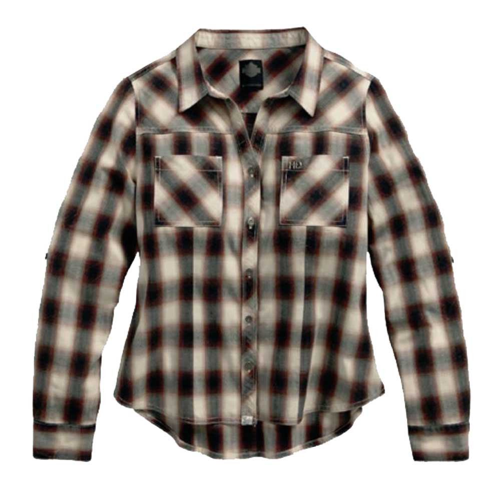 Harley-Davidson® Women's Open Neck Long Sleeve Plaid Woven Shirt