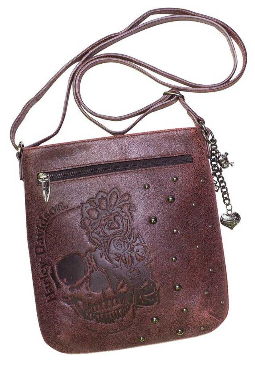 Harley-Davidson Womens Embossed Skull Crossbody Leather Purse