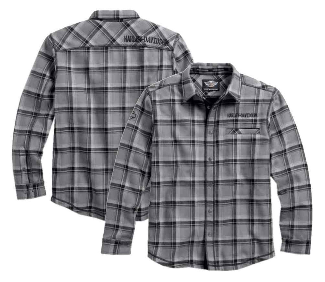 Harley-Davidson® Men's Plaid Flannel Long Sleeve Over Shirt, Gray 96456 ...