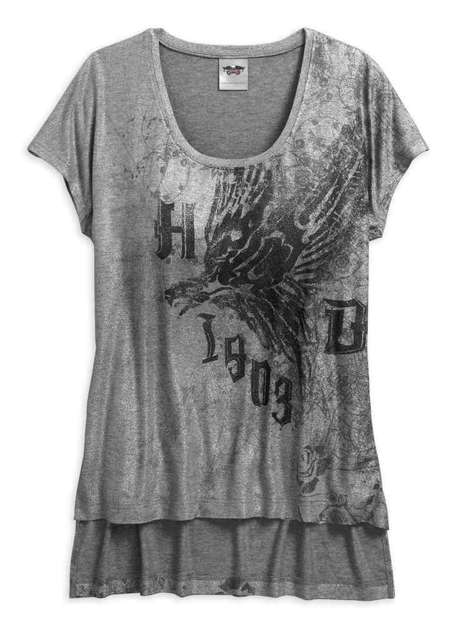 Harley Davidson® Womens Metallic Print High Low Short Sleeve Tee Gray 96055 17vw Wisconsin 