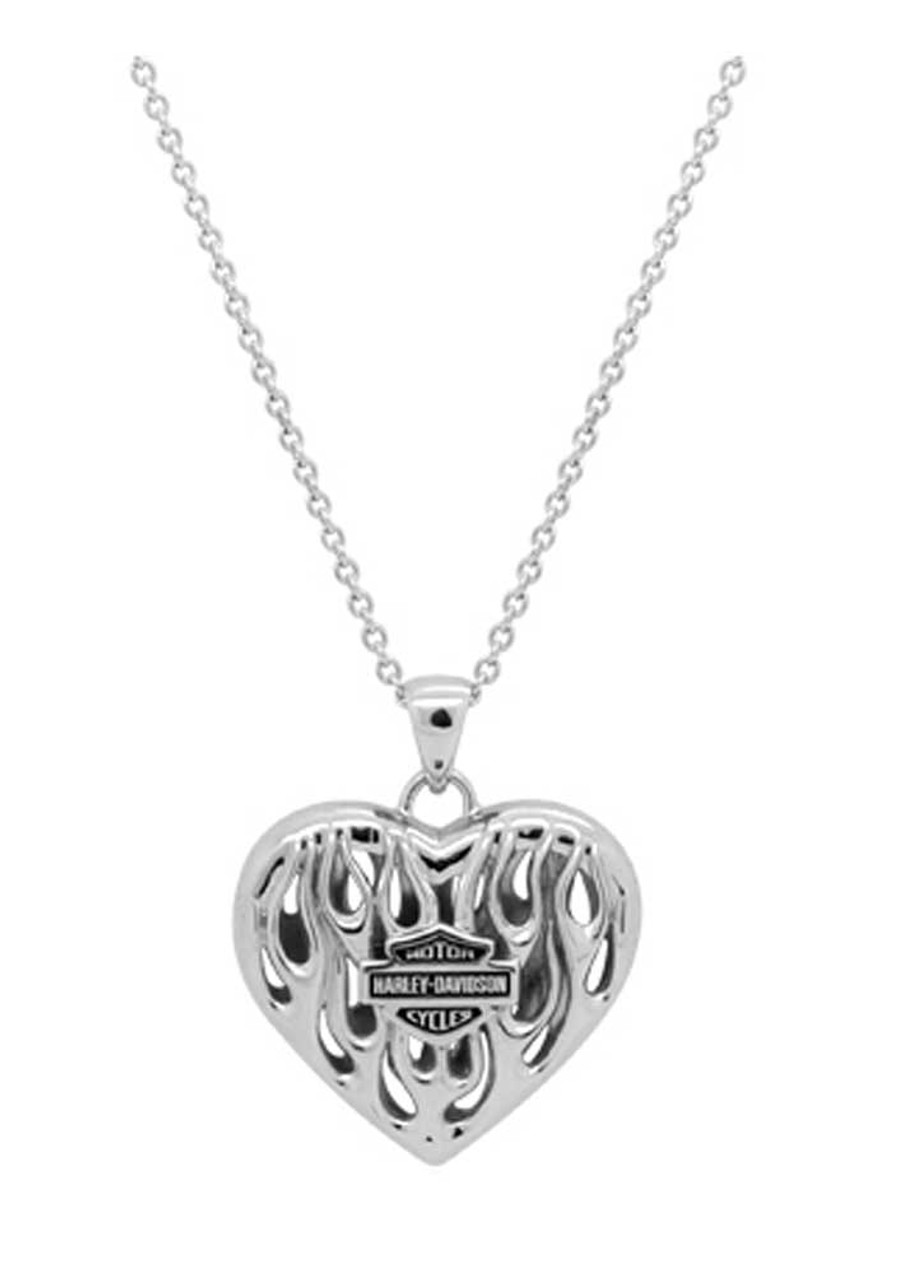 Harley-Davidson® Women's Flames Bar & Shield Heart Necklace, Silver ...