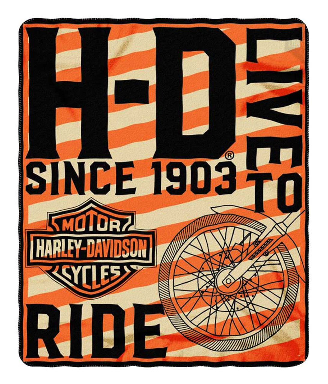 Harley Davidson Belief Bar Shield Fleece Throw Blanket Orange Black NW079915