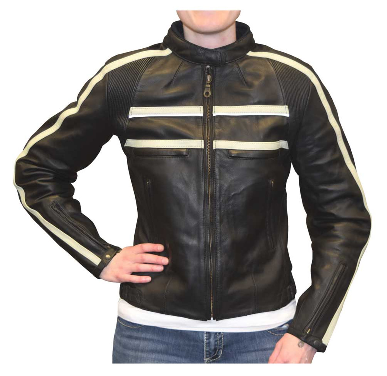 Redline Women's Naked Goat Skin Striped Racing Jacket, Black