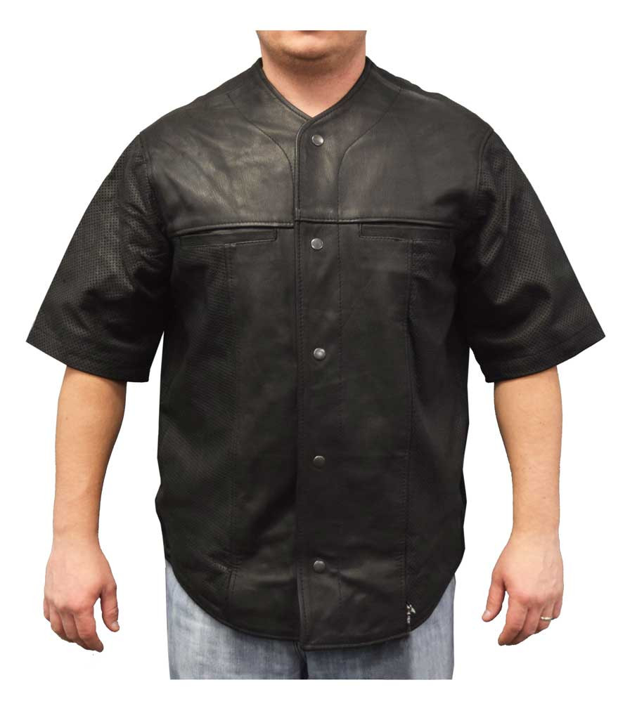 Redline Men's Perforated Soft Goat Skin Leather Short Sleeve Snap