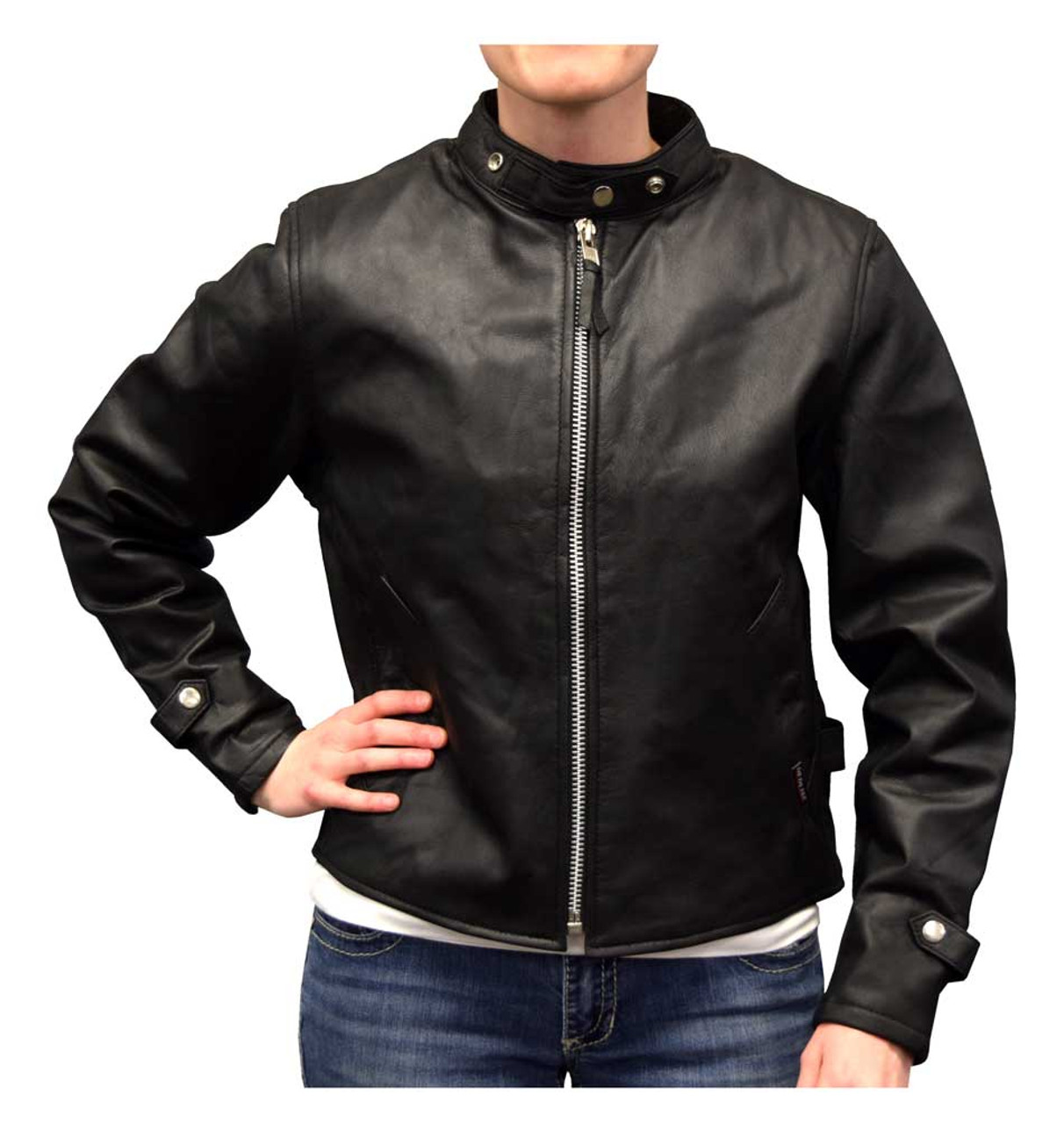 Redline Women's Goat Skin Leather Scooter Motorcycle Jacket, Black L-3000