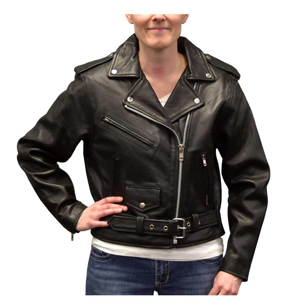 Redline Women's Angled Zipper Goat Leather Motorcycle Jacket