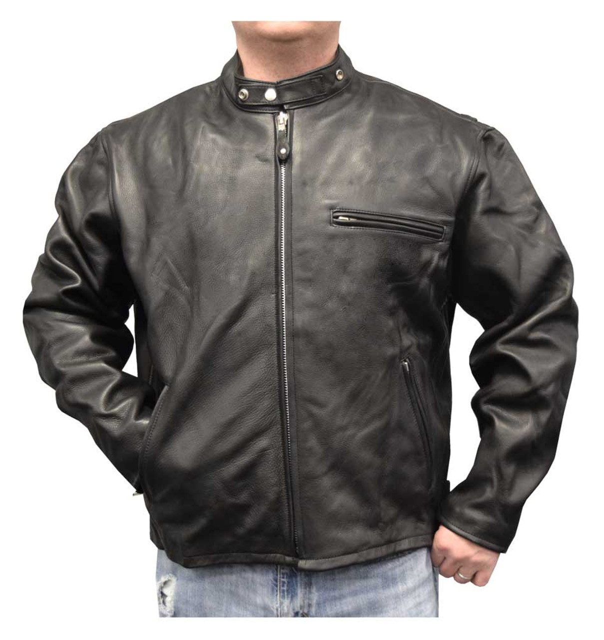 Redline Men's Quality Naked Cowhide Zip Front Leather Jacket