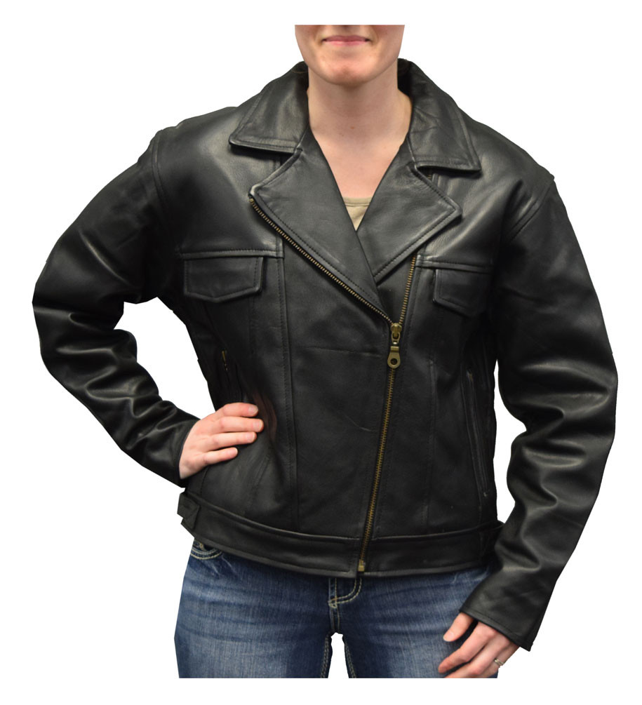 Redline Women's Naked Goat Skin Leather Motorcycle Jacket, Black L