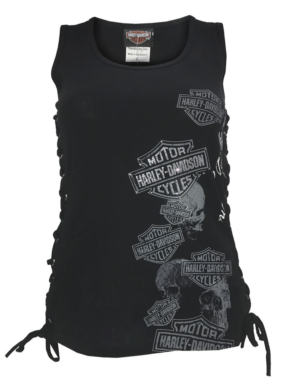 Harley-Davidson® Women's Skull B&S Mix Premium Tank Top w/ Tie-Up Sides ...