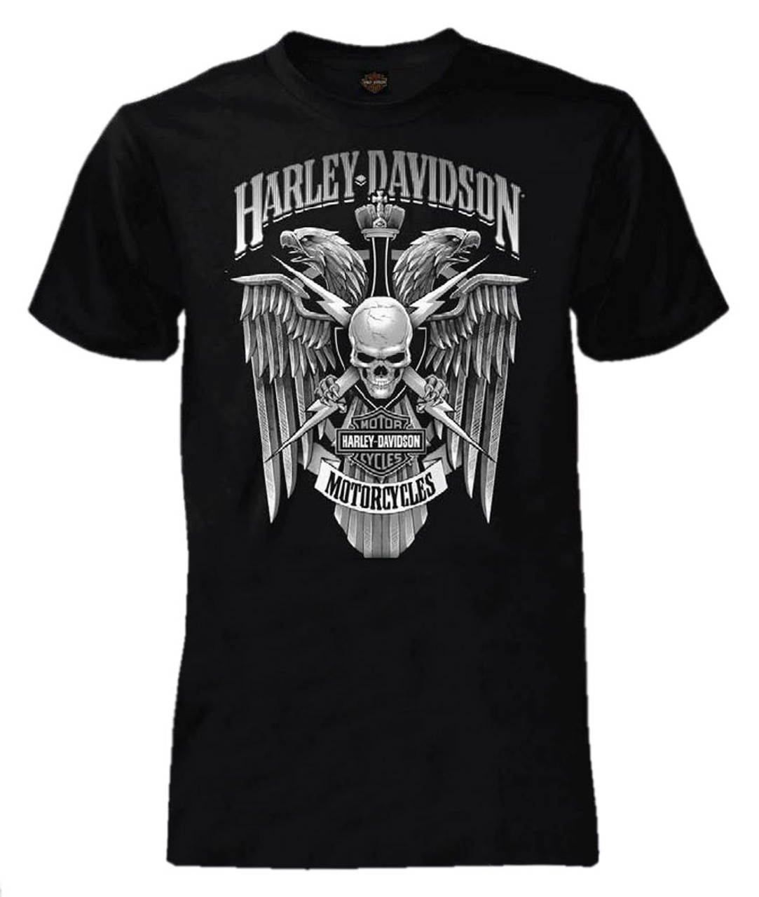 Harley Davidson® Mens Lightning Crest Short Sleeve Tall T Shirt Solid Black Wisconsin Harley 