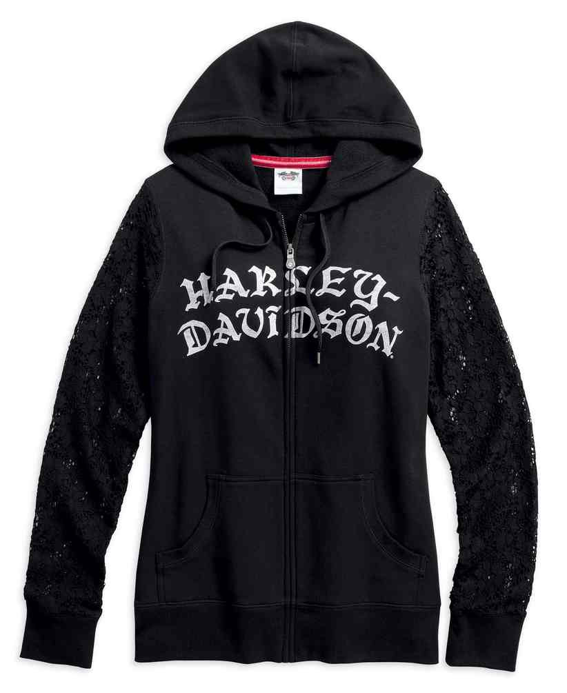 Harley-Davidson® Women's H-D Lace Sleeve Zippered Hoodie, Black