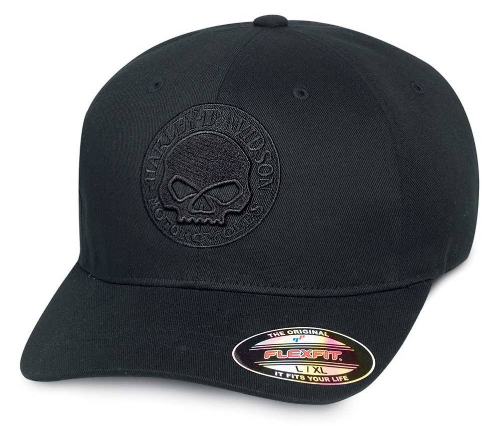 Harley-Davidson® Men's Willie G Skull Stretch Baseball Cap, Black