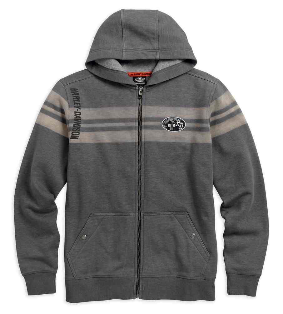 Harley-Davidson® Men's Chest Stripe Zippered Hoodie, Asphalt Gray