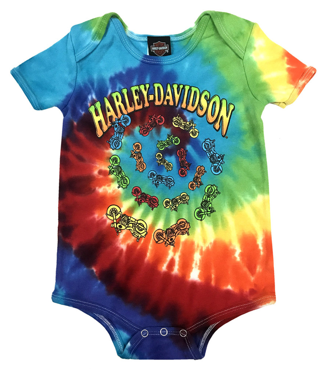 Harley Davidson Baby Boys Bikes Swirl Rainbow Tie Dye Creeper