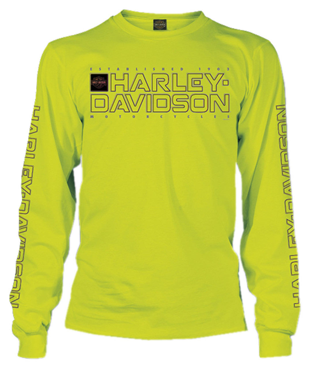 Harley Davidson® Mens Shakedown H D Long Sleeve Crew Neck Shirt Safety Green Wisconsin 