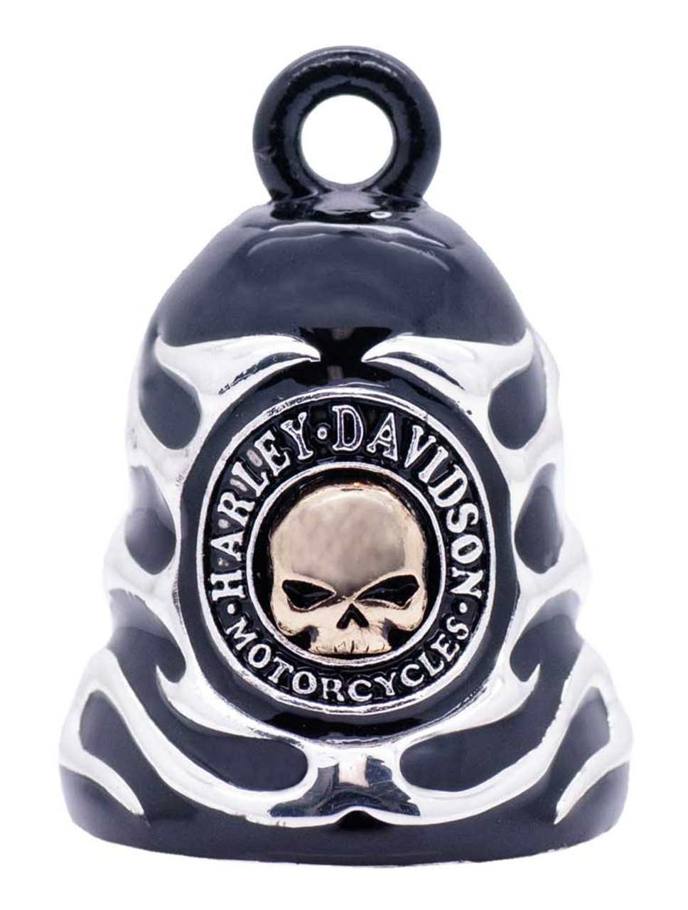 Harley-Davidson Sculpted Skull & Flames Logo Ride Bell, Black Finish HRB083, Size: One size, Silver