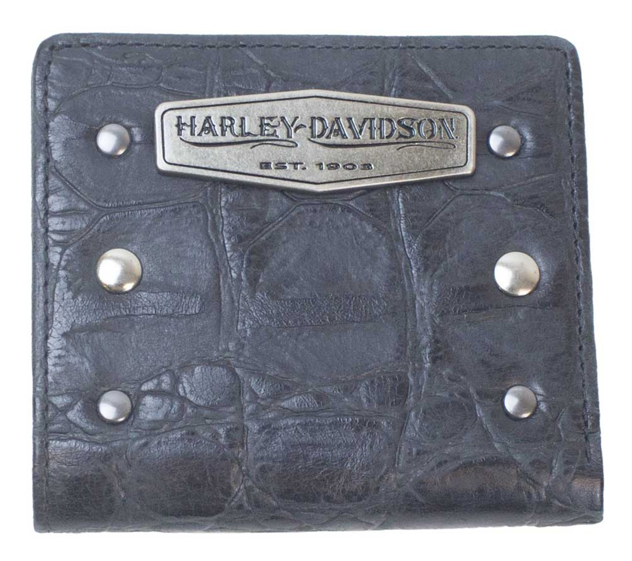 Harley-Davidson® Women's Croco Mini Leather Bi-Fold Wallet, Black ...