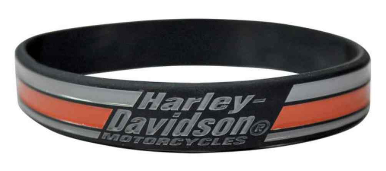 Harley-Davidson® Debossed Fashion Racing Stripes Silicone Black Wristband  WB18364