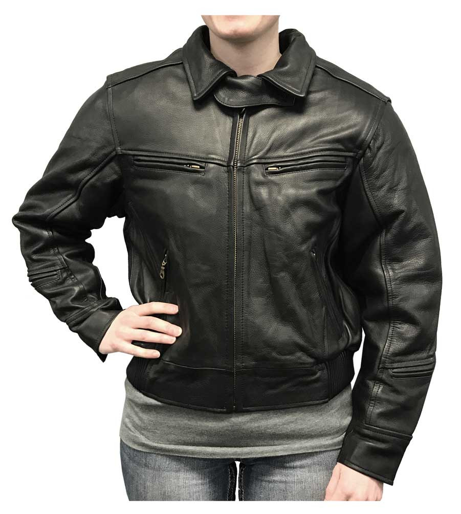 Redline Women's Bomber Naked Cowhide Leather Motorcycle Jacket