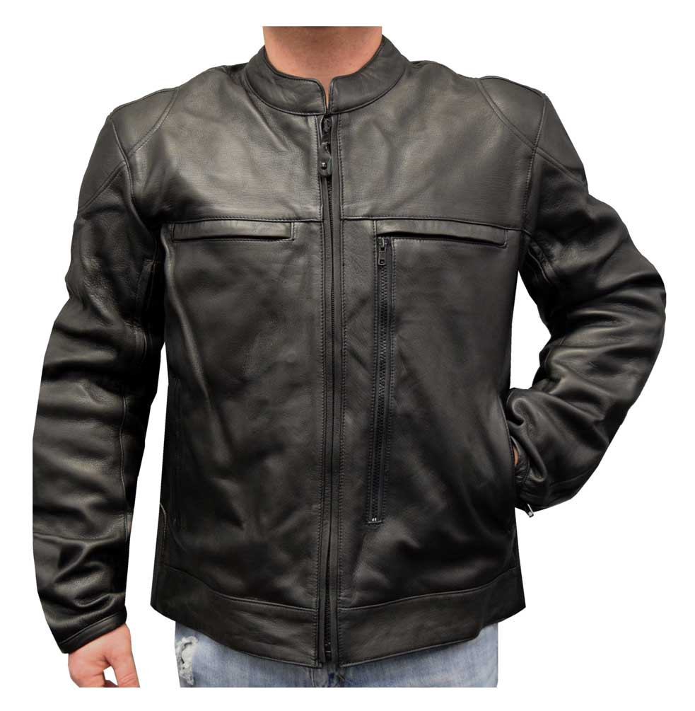 Redline Men's Armor Cowhide Leather Lined Motorcycle Jacket, Black
