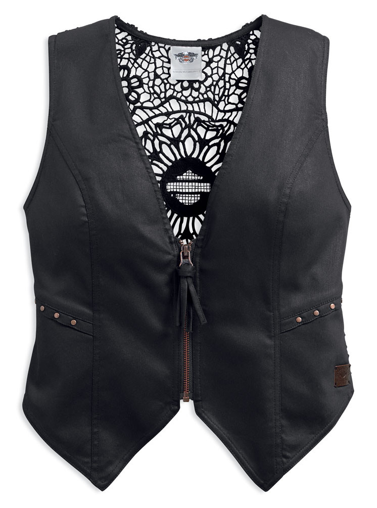 Harley-Davidson® Women's Crochet Back Zippered Fashion Vest, Black