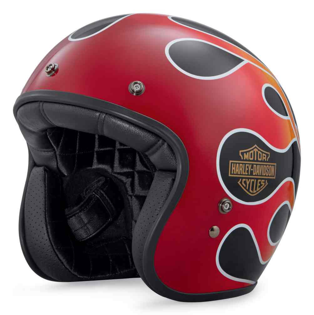 Harley Davidson スカル フレイム ヘルメット Harley-Davidson® Men's Retro Flame B01 3/4 Helmet, Gloss Black