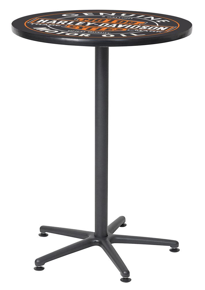Harley-Davidson® Oil Can Bar & Shield Round Cafe Table, Black