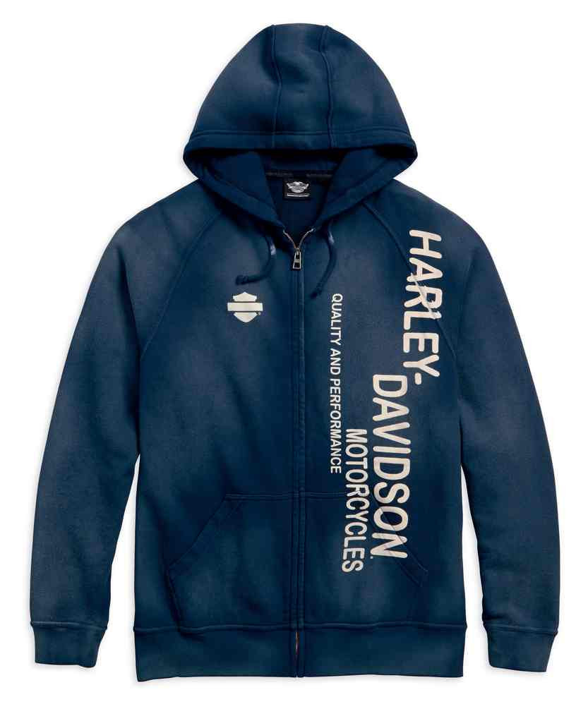 Harley-Davidson® Men's Washed Skull Zippered Hoodie, Dark Indigo