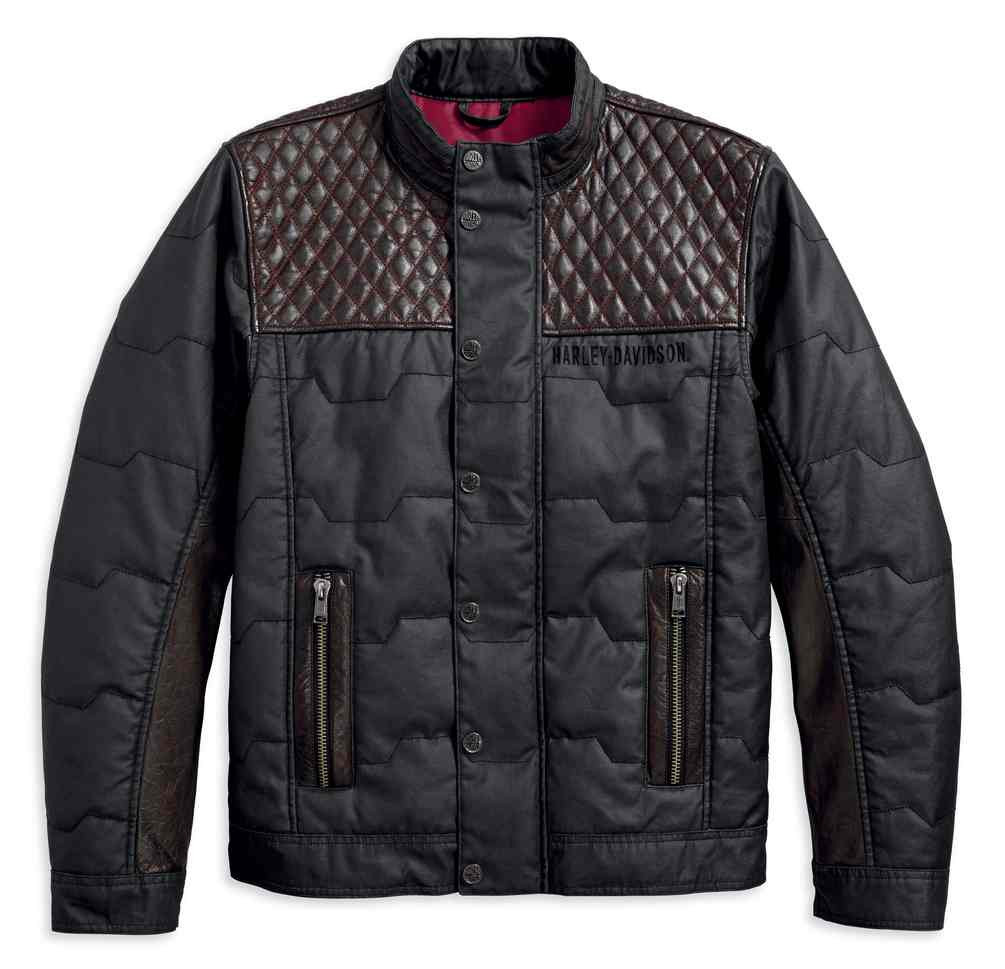 Harley-Davidson® Men's Quilted Red Leather Accent Jacket, Black