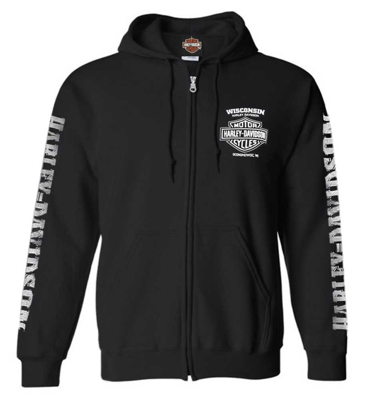 Harley-Davidson Men's Lightning Crest Full-Zippered Hooded Sweatshirt Black 