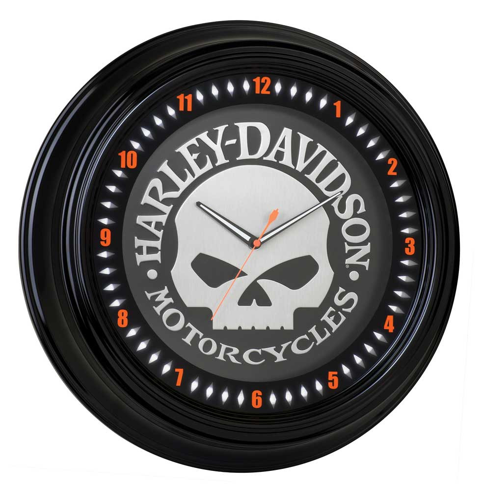 Harley-Davidsonの時計 Harley-Davidson® Classic Willie G Skull White Neon Clock, 18 inch