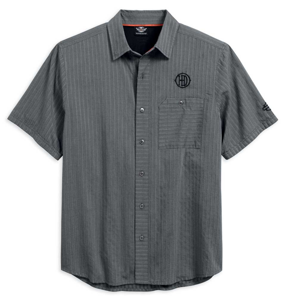 た*ん様 Harley-Davidson　ストライプ　半袖シャツ　M　ブラック Harley-Davidson® Men's Performance Vented Textured Stripe Woven