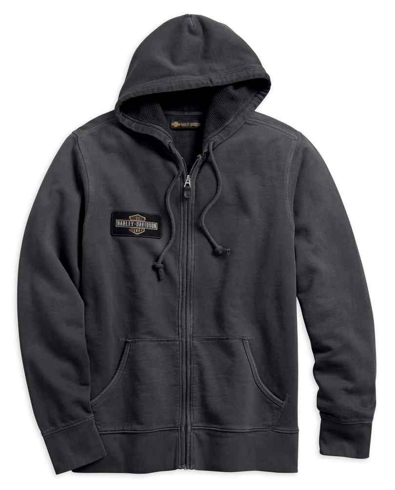 Harley-Davidson フレイムスデザイン スウェット Harley-Davidson® Men's Eagle Logo Slim Fit Zippered Hoodie, Steel